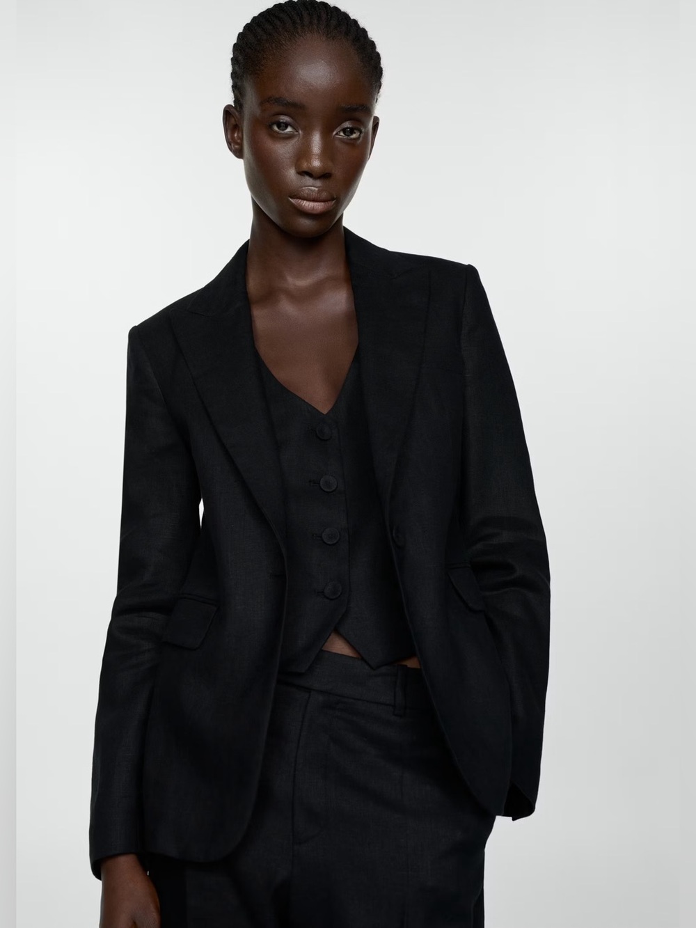 100% Linen Black Tailored Blazer and Trousers Set by MANGO